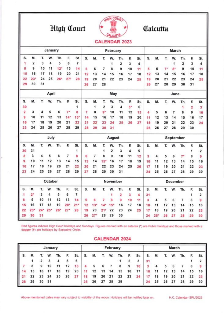 Calcutta High Court Holiday 2023 2023