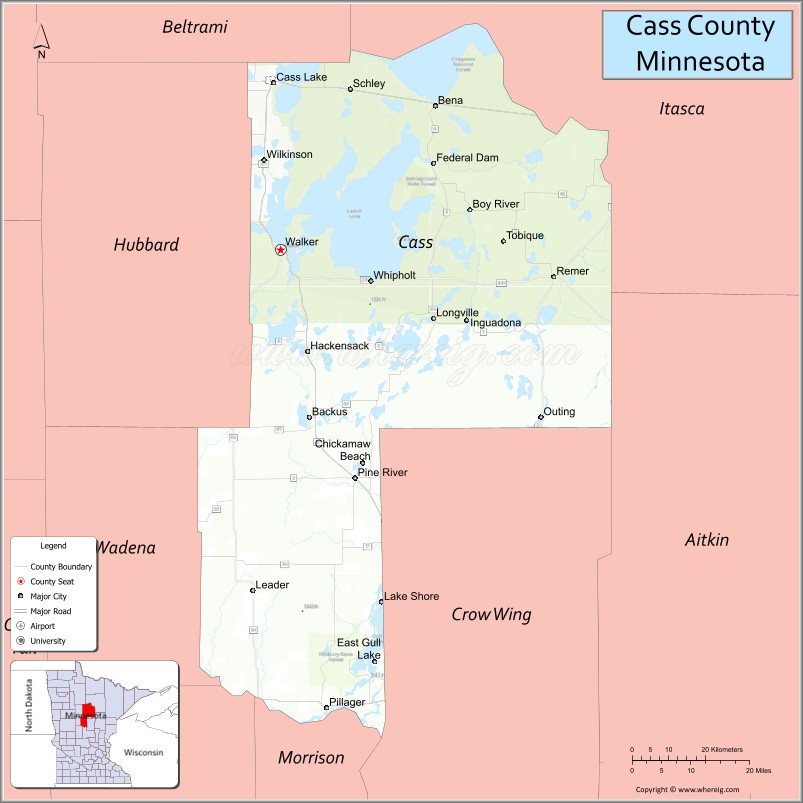 Cass County Map Minnesota Where Is Located Cities Population 