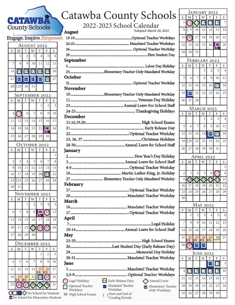 Catawba County School Calendar 2022 2023 Holidays