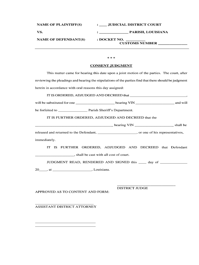 Consent Judgment Louisiana Fill Online Printable Fillable Blank 