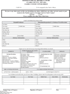 Free Nevada Family Court Cover Sheet PDF 22KB 2 Page s