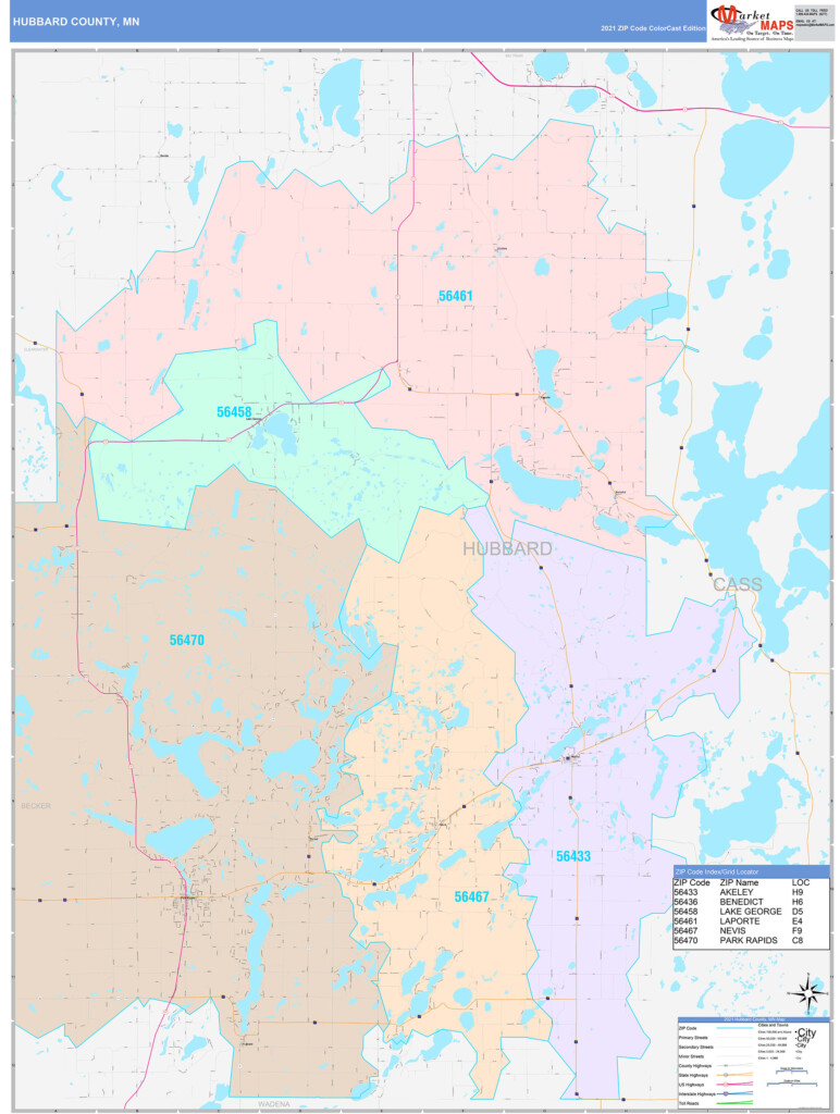 Hubbard County MN Wall Map Color Cast Style By MarketMAPS MapSales