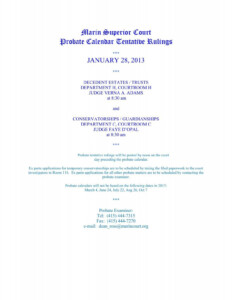 Marin Superior Court Probate Calendar Tentative Rulings