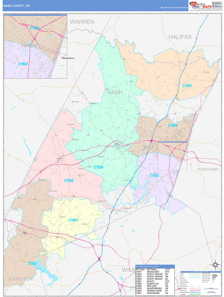 Nash County NC Wall Map Color Cast Style By MarketMAPS MapSales
