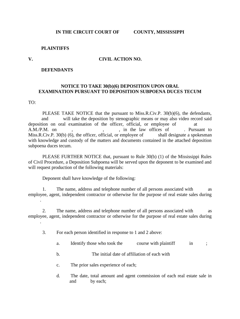 Notice Deposition Sample Doc Template PdfFiller