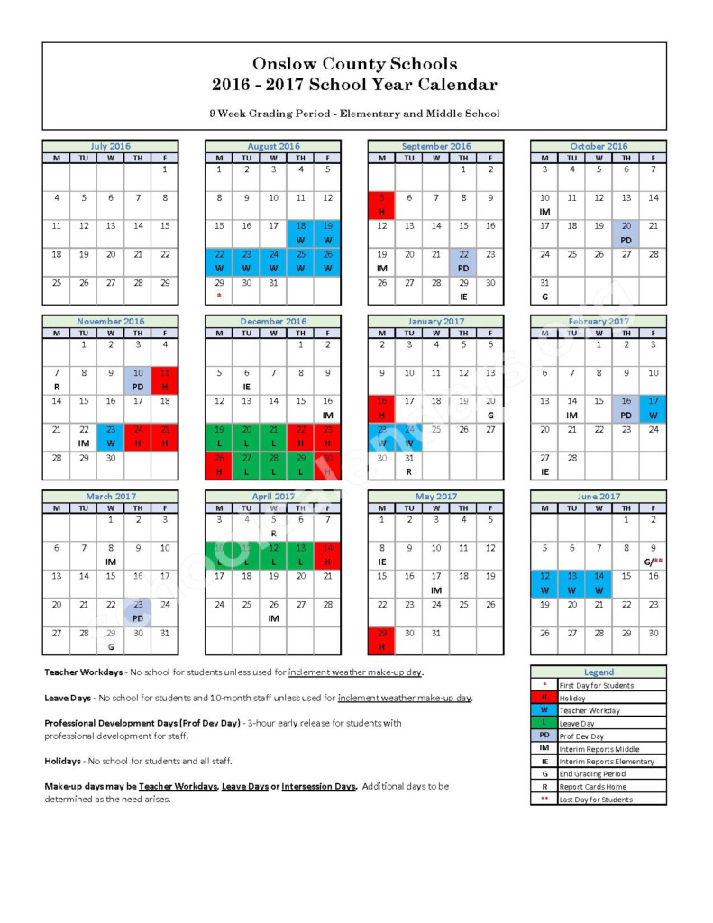 Onslow County School System Calendars Jacksonville NC