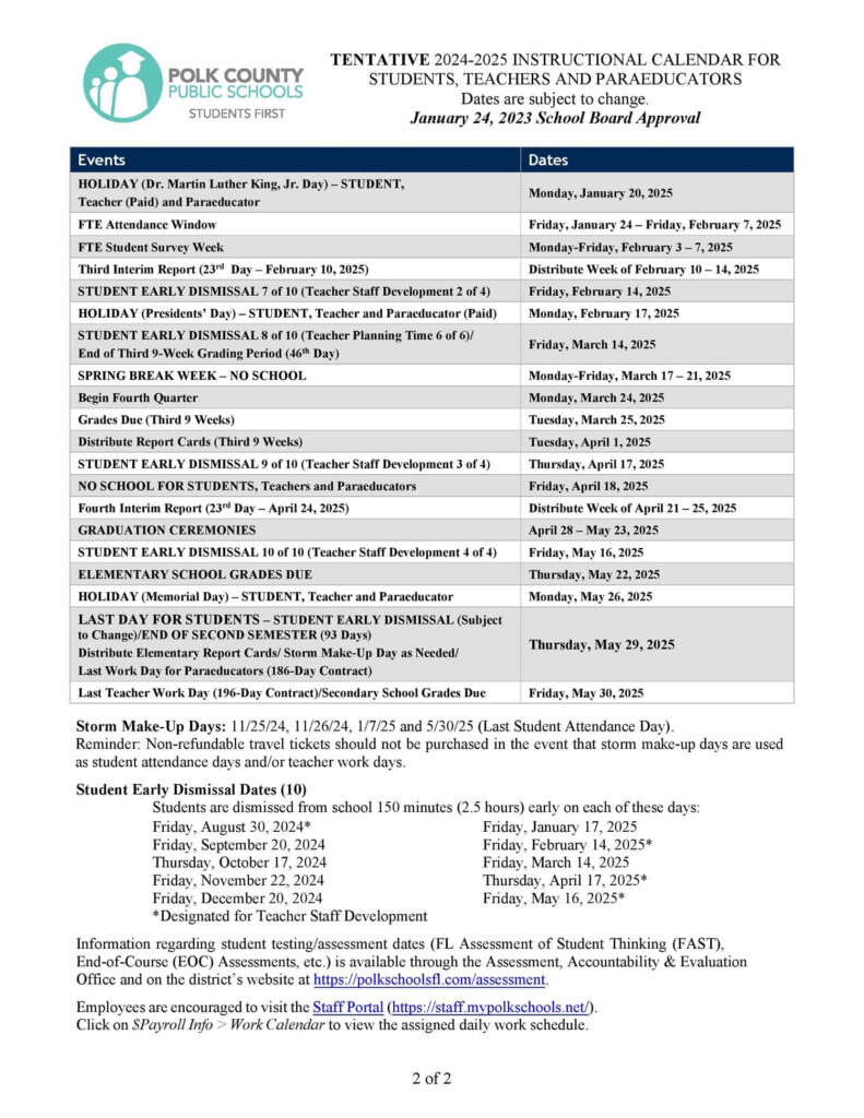 Polk County Schools Calendar 24 25 Printable 2025 Berti Marion