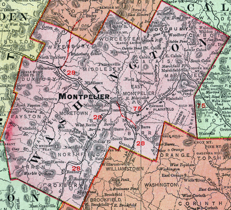 Washington County Vermont 1911 Map Rand McNally Montpelier 